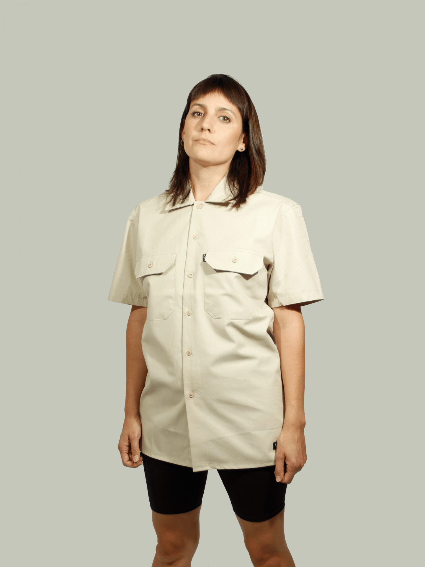 Camisa de trabajo gruesa manga corta mujer beige - Imagen 2