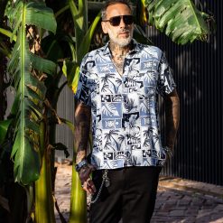 Alternative view of Camisa hawaiana tiki blanco y azul