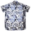 Camisa hawaiana mujer tiki blanco y azul