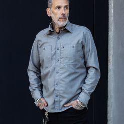 Alternative view of Camisa sarga manga larga gris melange claro