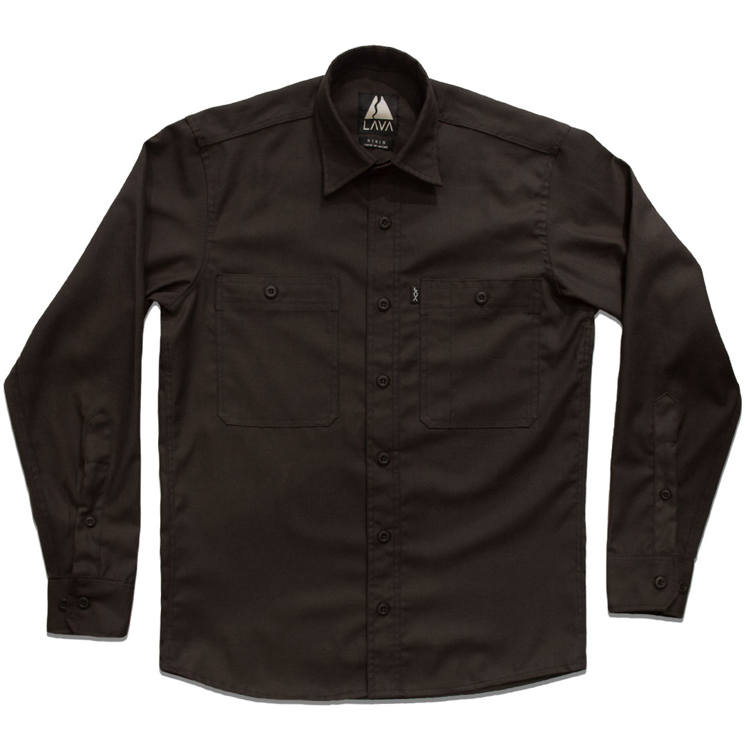 Camisa sarga manga larga marron