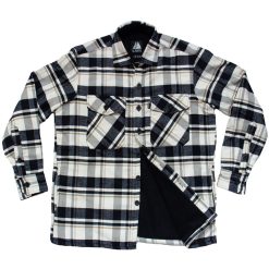 Camisaco con micropolar alpes oversize mujer blanco y negro lineas camel