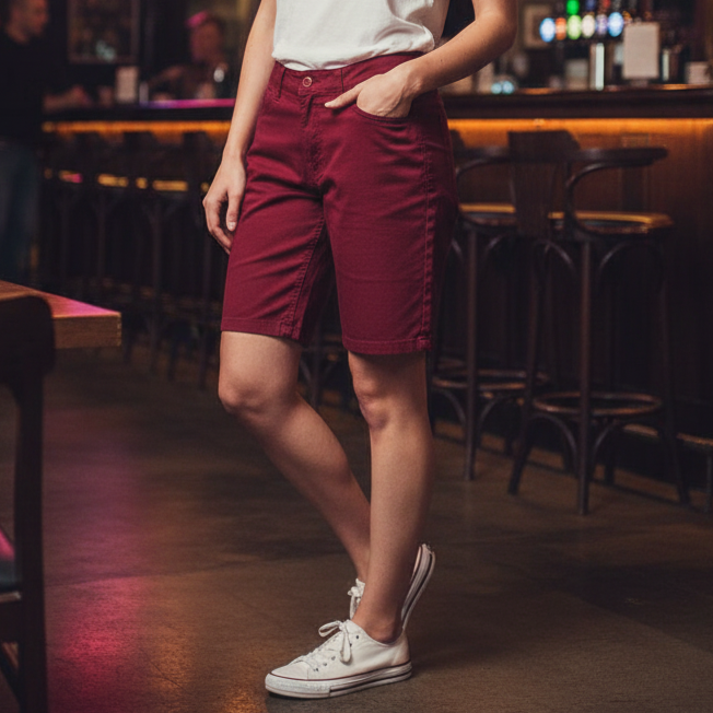 Bermuda chino regular relajada elastizada bordo mujer - Imagen 2
