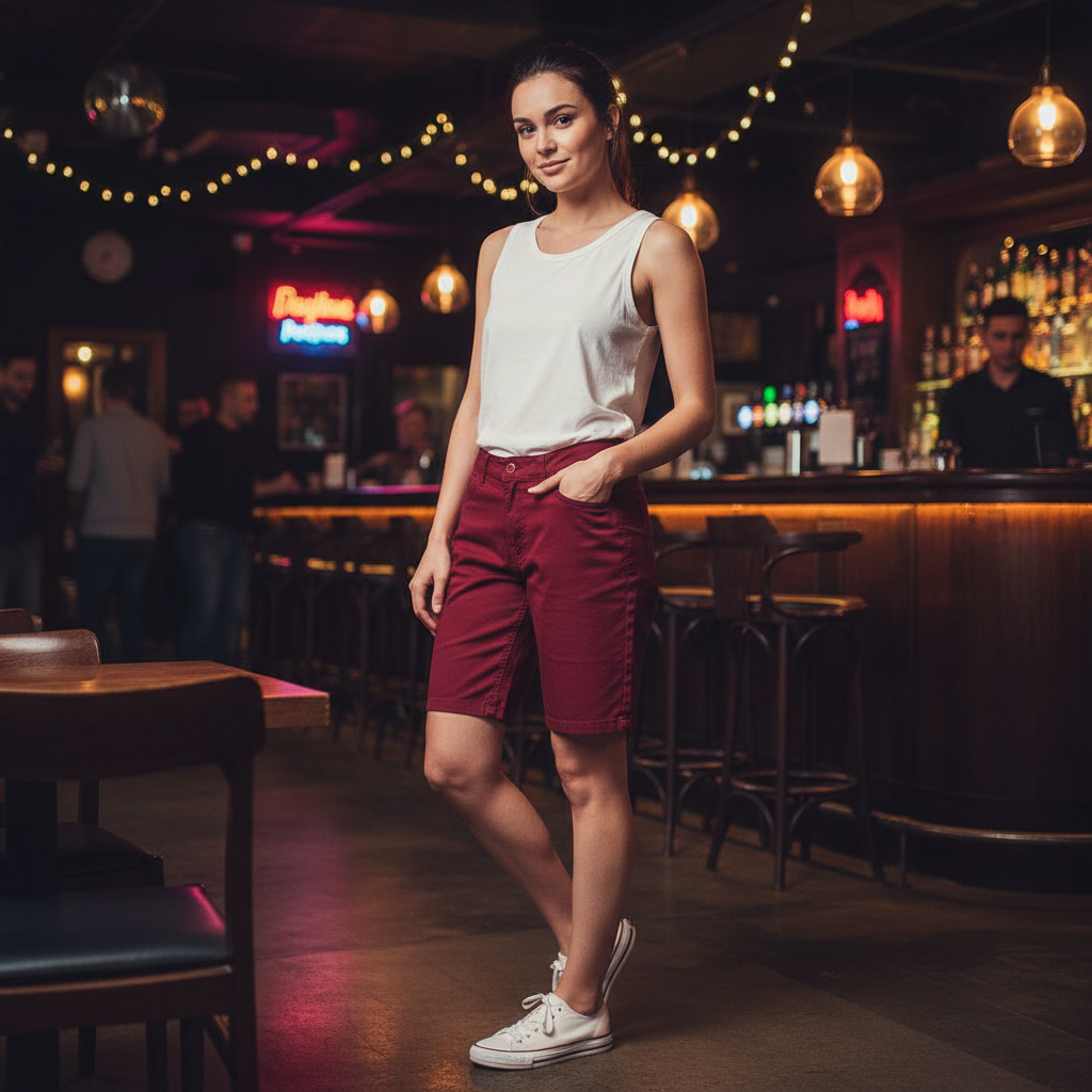 Bermuda chino regular relajada elastizada bordo mujer - Imagen 3