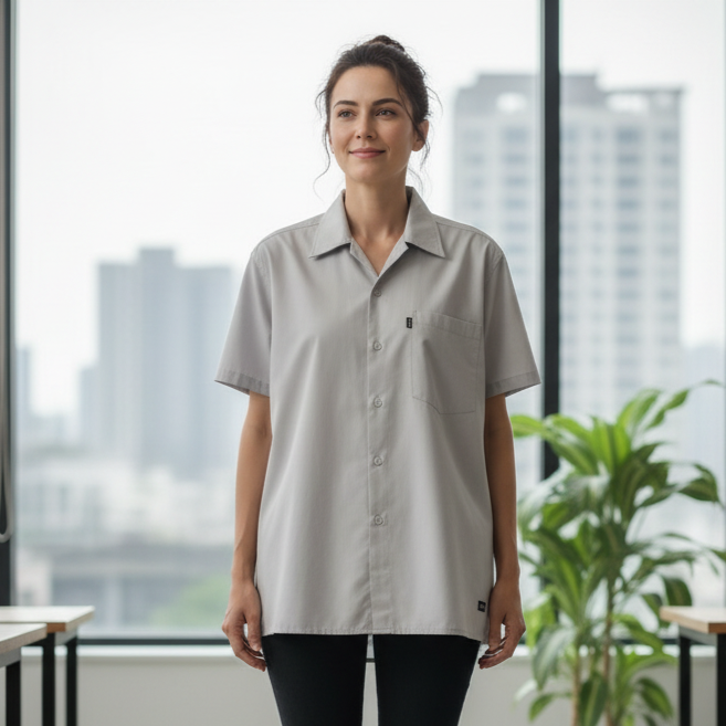 Camisa de trabajo oxford manga corta mujer hueso - Imagen 2