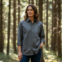Alternative view of Camisa sarga manga larga mujer gris melange claro