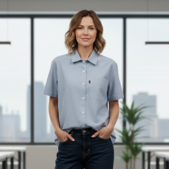 Alternative view of Camisa de trabajo oxford manga corta mujer azul claro