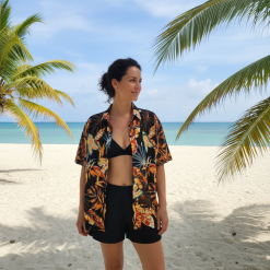 Alternative view of Camisa hawaiana mujer hawaii negra