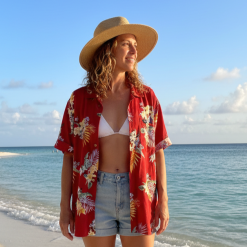 Alternative view of Camisa hawaiana mujer honolulu roja