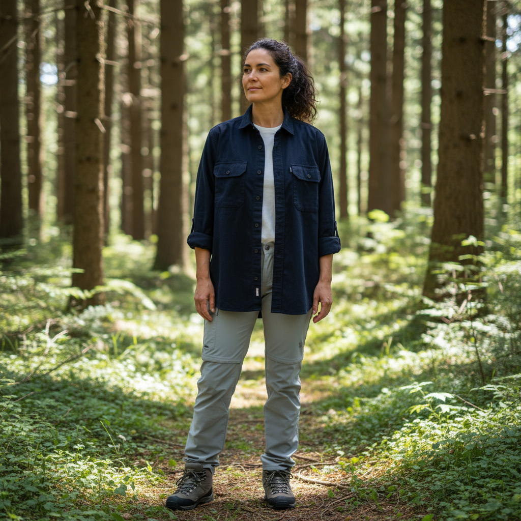Camisa de gabardina work manga larga mujer azul oscuro - Imagen 3