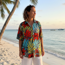 Alternative view of Camisa hawaiana mujer amazonas gris