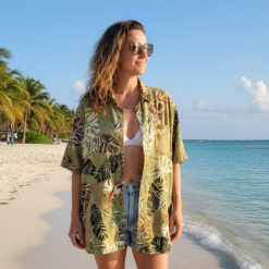Alternative view of Camisa hawaiana mujer jungle verde