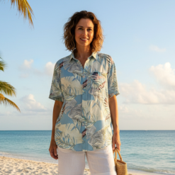 Alternative view of Camisa hawaiana mujer caribe celeste